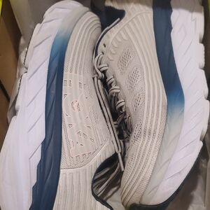 Hoka Cream and Blue Athletic Shoes